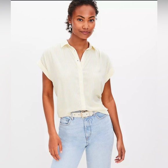 LOFT Light Yellow Striped Button Down Shirt size medium - Picture 1 of 5